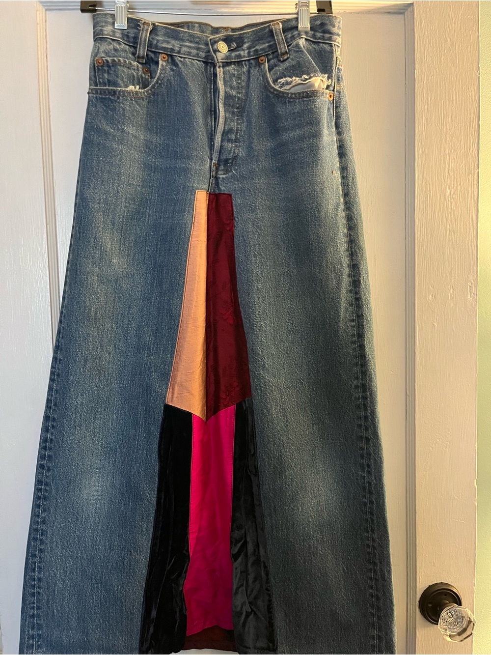 Vtg Levi's Upcycle Denim Skirt Patchwork Remade Jeans 28